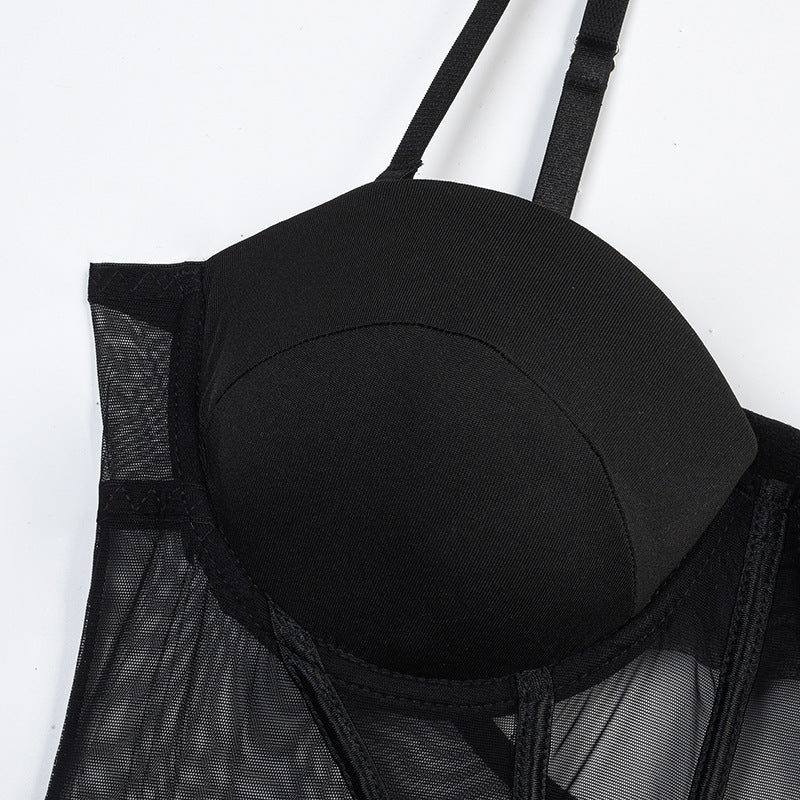 Black Midnight Temptation Mesh Bustier Set Bra Details