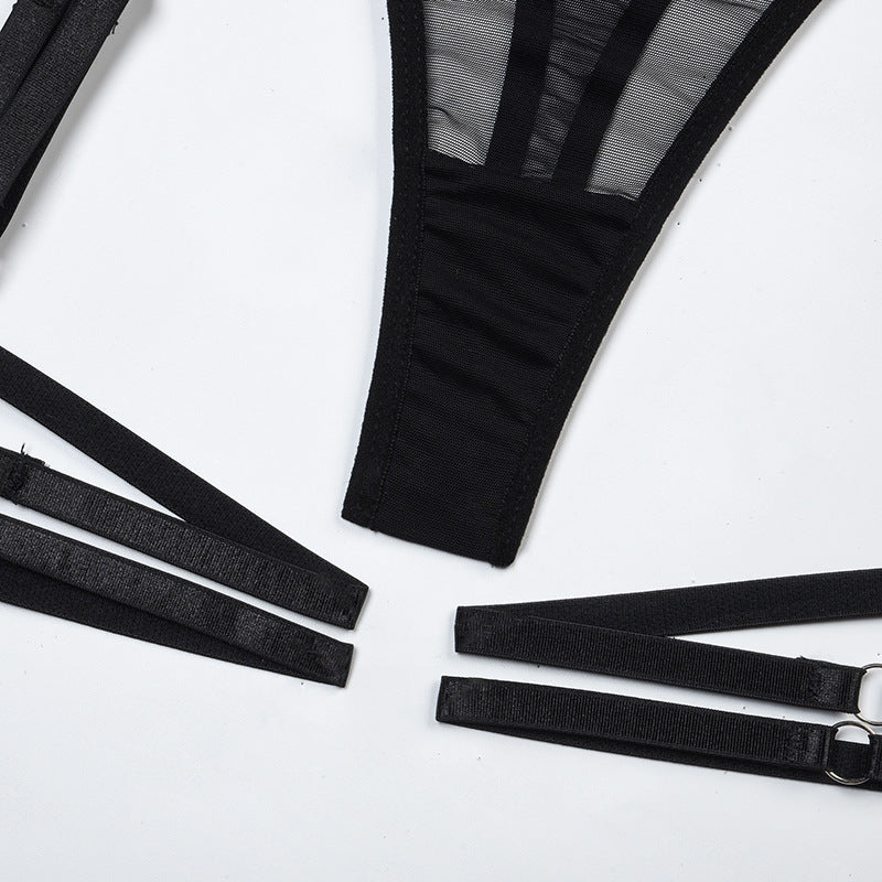 Black Midnight Temptation Mesh Bustier Set Crotch Details