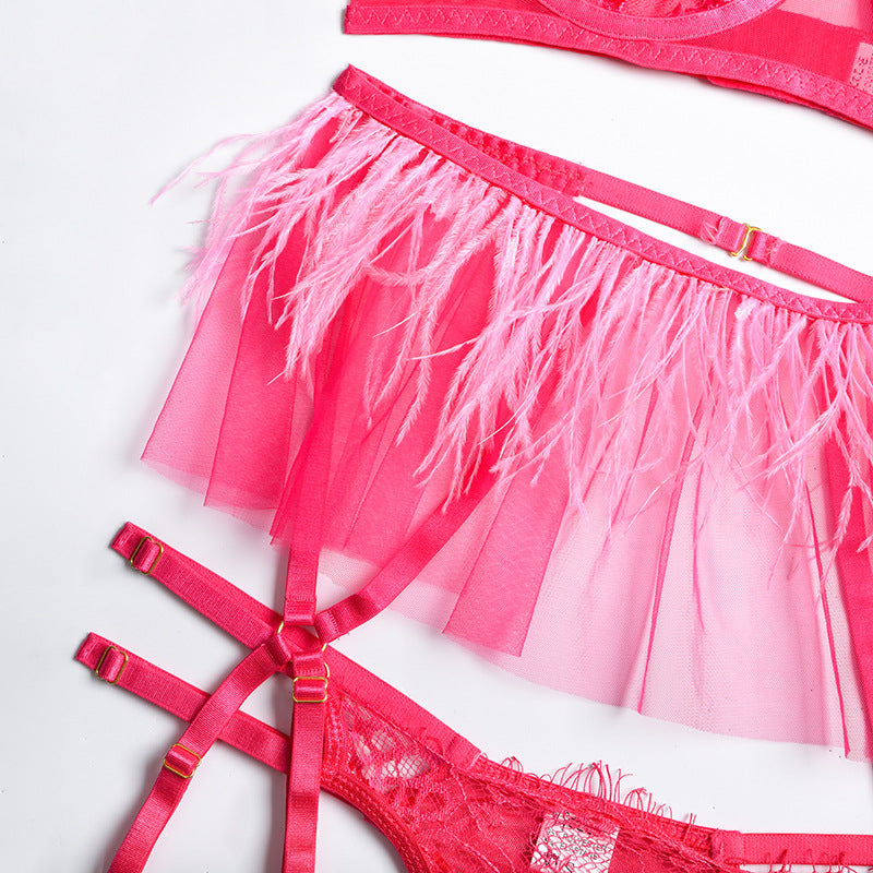 Sexy Sheer Floral Lace Bra Set with Tassel Girdle-8